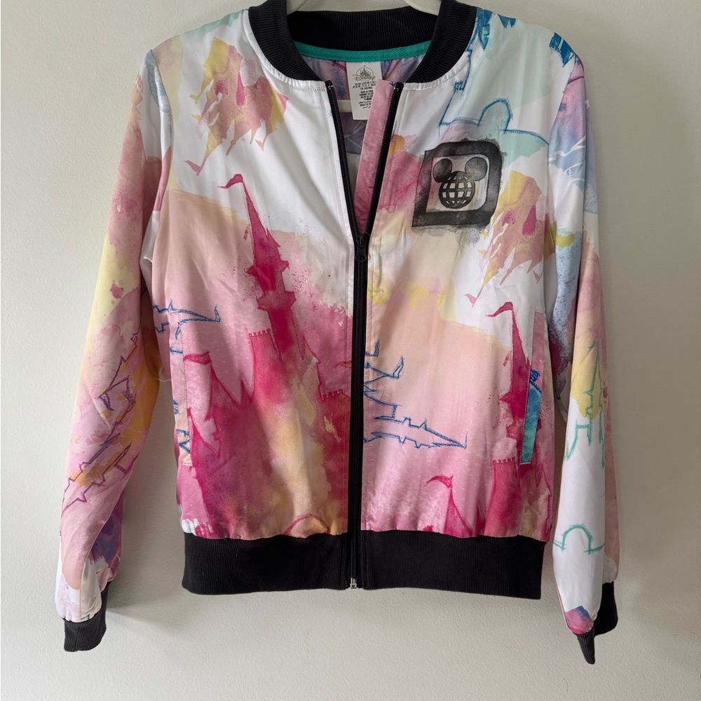 Disney Pink and White Bomber Jacket with Artistic Design